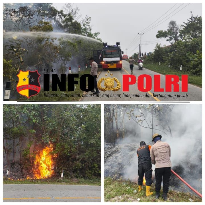 Bersama BPBD, Personel Brimob Polda Kalbar Bergerak Cepat Padamkan Kebakaran di Desa Kunyai